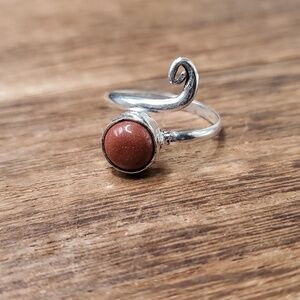 Glittering angel carnelian adjustable band ring‎ sterling 925 silver R745